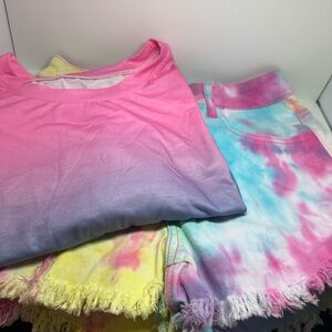 Pink and Tie-Dye Shirt and Shorts Set